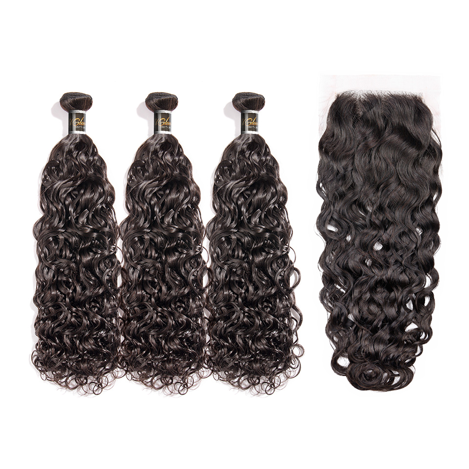 Virgin Water Wave Hair Bundles With 4x4 Lace Closure